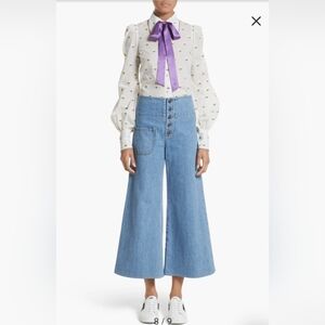 Marc Jacobs Rose Fil Coupé Bishop Sleeve Blouse